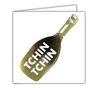 22238 Tarjeta cuadrada Chin Tchin Botella de champán de oro dorado brillante con sobre blanco 15x15cm Día de fiesta Felicitaciones Mejores deseos Felicidad Alegría Amor Salud Trinquer Hecho en Francia