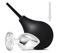 225 ml Enema Bulbo+Plug Tamaño Mediano Kit,Plug anal en acero inoxidable,Kit de Ducha Íntima para Hombres o Mujeres,Ducha Anal,Para el cuidado íntimo diario(negro)