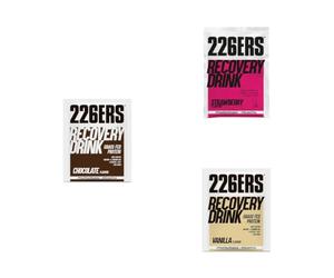 226ERS Pack Degustación Recovery Drink - 3 Sobres Monodosis de 50g: 1x Chocolate, 1x Fresa y 1x Vainilla - Batido Recuperador Post-Entrenamiento con Proteína Whey y Carbohidratos para Resistencia