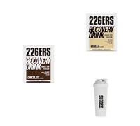 226ERS Recovery Drink Monodosis + Bidón | Lote de 2 Monodosis de Recuperador Muscular de 50 g (Chocolate y Vainilla) + Shaker mezclador 800ml blanco