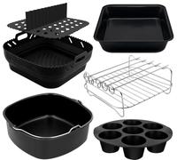 22CM Accesorios freidora de Aire para Cecotec 6L / 6.5L / 8L, Cosori Air Fryer 5.5L / 6L / 6.2L / 6.4L, Xiaomi 6.5L, Moulinex 7.5L, Air Fryer Accesorios para freidora sin Aceite con Molde Silicona