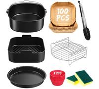 22CM Accesorios Freidora de Aire para COSORI 5,5L/6L/6,2L/6,4L, Cecotec 6L 6,5 L, 8PCS Reutilizable Molde Silicona Freidora de Aire, Air Fryer Accesorios sin aceite, BPA free