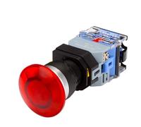 22mm LA38 Illuminated Pushbutton Switch Self-Locking Reset Flat 24 220V Red Green Start Mushroom Knob with Light Self-Locking(with (red)-01,12V)