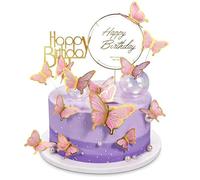 22pcs Mariposas decoración tartas,Mariposas para tartas,Adornos para tartas,Reposteria decoraciones,Decoracion tartas,Mariposas decorativas para tartas,para Cumpleaños,Bodas,Fiestas(Rosa)