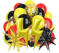 22PCS Rojo Amarillo Negro Globos Kit, con Globos de Colores, de Confeti, de Estrella Explosiva, de Rayo y Cinta Oro, para Niños Fiesta Temática de Anime/Cumpleaños/Baby Showers Decoración