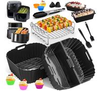 23-25cm Accesorios Freidora de Aire, 3 Piezas Personalizado Molde Silicona Freidora de Aire Reutilizable Accesorios Parrilla Molde & Pan para Russell Hobbs 8L/8.3L, Cecotec 8L, Princess 8L