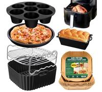 23-25cm Molde Silicona Freidora de Aire para Russell Hobbs Freidora de Aire 8L/8.3L, Reutilizable Recipientes Cuadrado Cesta Utensilios para Air Fryer, Microondas, Horno