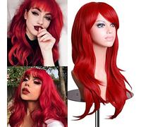 23 "58 cm Capa larga media ondulada pelucas llenas de pelo suave Anime Cosplay Party WIG Vino rojo para mujeres chenghuax