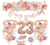 23 Cumpleaños Decoración Oro Rosa Kit Para Niña, Inflables Estrellas Corazón Numeros Gigantes Helio Globos Feliz Cumpleaños Decoración de la Torta Confeti Mesa Regalo Para 23 Años Mujer Hombre Fiesta