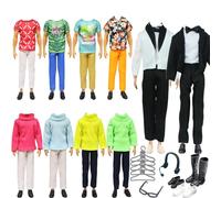 23 Pcs Ropa de Muñeca Compatible con Ken Ropa y Accesorios, Incluye 1 Traje, 1 Suéter, 6 Chaquetas Pantalones, 20 Zapatos, 5 Estantes, 1 Auriculares, 1 Gafas, Adecuado para la Fiesta de Los Niños