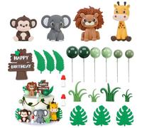 23 Piezas de Decoración para Tarta Cumpleaños, Animales de la Selva con León, Jirafa, Elefante y Mono, Set Topper para Fiestas Infantiles, Baby Shower y Temáticas Safari, Fiestas de Cumpleaños