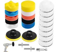 23 Piezas Kit Herramientas Pulir Coche, 3 Pulgadas Esponja para Automóviles, Accesorio Esponja Pulidora con Adaptadores Taladro, 76mm Almohadillas Lana para Pulido, Encerado, Lijado Automóvil