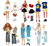 23 prendas y accesorios para muñecas, compatibles con muñecas Barbie, estilo deportivo americano, 1 suéter, 4 blusas, 1 falda, 3 accesorios, 1 juego de falda azul, 2 jeans, 6 zapatos, 5 bolsas para