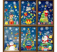 235 imágenes para ventanas de Navidad, autoadhesivas, copos de nieve, árbol de Navidad, Papá Noel, decoración de PVC, decoración de Navidad, decoración de ventana, color verde y rojo