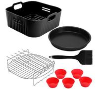 23CM Accesorios para Freidora sin Aceite para COSORI 6L/6,2L/6,4L, Cecotec 7,6L, Juego de 5 Piezas moldes Freidora de Aire con Rejilla multiusos, molde silicona Freidora de Aire,Bandeja para Pizza etc