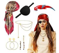 23GUANYI Disfraz Pirata Mujer Accesorios, Disfraces Carnaval, Disfraces Piratas Mujer con Pañuelo Cache Oeil Boucle d'Oreille Cheveux Perroquet Gonflable, Disfraz Carnavals para Carnaval Fête
