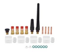 23pcs Kit de antorcha de soldadura TIG Lente de gas Copa de vidrio de electrodo Conjunto de anillo de sellado WP17/18/26 Accesorios de cobre