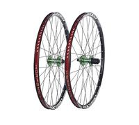 24/26/27.5/29'' Juego De Ruedas Mountain Bike Eje Pasante Llantas De Aleación De Aluminio De Doble Capa Freno De Disco 32H Bujes para 7/8/9/10/11 Velocidad(Green,27.5'')