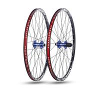 24/26/27.5/29'' Juego De Ruedas Mountain Bike Eje Pasante Llantas De Aleación De Aluminio De Doble Capa Freno De Disco 32H Bujes para 7/8/9/10/11 Velocidad(Blue,24'')