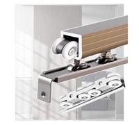 24 30 40 50 60 70 80 90 100'' Guías y rodillos para puertas correderas, kit de herrajes para puertas correderas de aluminio con montaje en superficie(Champagne,83in/211cm)