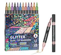24/48/72/96 Colors Glitter Effect Brush Markers,Dual Tip Double Colours Shimmer Pens Set,DIY 2-in-1 Quick-drying Doodle Pens Set for Adult Coloring Books,Journals,Card Making & DIY Crafts (12PCS)