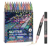 24/48/72/96 Colors Glitter Effect Brush Markers,Dual Tip Double Colours Shimmer Pens Set,DIY 2-in-1 Quick-drying Doodle Pens Set for Adult Coloring Books,Journals,Card Making & DIY Crafts (24PCS)