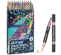 24/48/72/96 Colors Glitter Effect Brush Markers,Dual Tip Double Colours Shimmer Pens Set,DIY 2-in-1 Quick-drying Doodle Pens Set for Adult Coloring Books,Journals,Card Making & DIY Crafts (36PCS)