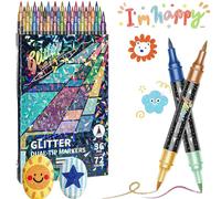 24/48/72/96 Colors Glitter Effect Brush Markers, Dual-Tip Glitter Pens Set, Metallic Pen for Scrapbooking, Colouring Pens for Adult Coloring Books, DIY Crafts, Cards & Art Supplies (24 Colors)