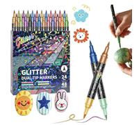 24/48/72/96 Colors Glitter Effect Brush Markers, Dual Tip Metallic Shimmer Pens Set, Professional Glitter Paint Pens Set, For Coloring, Journals, Planners, Scrapbooking & Card Making (48Colors)