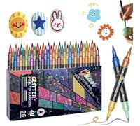 24/48/72/96 Colors Glitter Effect Brush Markers, Dual Tip Metallic Shimmer Pens Set, Professional Glitter Paint Pens Set, For Coloring, Journals, Planners, Scrapbooking & Card Making (48 colores)