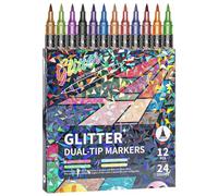 24/48/72/96 Colors Glitter Effect Brush Markers, Water-Based Paint Pens With Automatic Ink Control For DIY Crafts, Writing, Art Supplies, Markers With fine And Felt Tip, No Clog, No Bleed Through