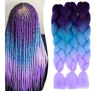 24"(60cm) 3PCS Extensiones Trenzas Africanas de Pelo Sintético Ombre Extensiones de Cabello Trenzado Crochet Braiding Twist Hair Extensions 300g (Morado& azul & Violeta claro)