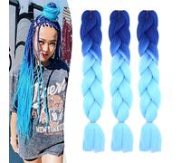 24" 60cm Extensiones de Pelo Sintético para Trenzas Africanas 3PCS Ombre Jumbo Braiding Crochet Twist Extensiones de Trenzado de Cabello 300g Postizas (Zafiro&Cielo azul)