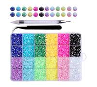 24 abanicos de resina con cristales de estrás para uñas, arte artístico, decoración 3D, paquete mixto, parte trasera plana, cristales de uñas, piedras preciosas con caja, broca de diamante para