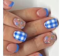 24 adhesivos acrílicos falsos falsos franceses con diseños brillantes cuadrados para mujeres, adhesivos acrílicos transparentes