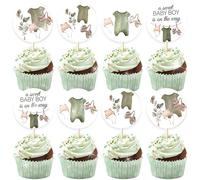 24 adornos bohemios para cupcakes de bebé, baby shower, decoración de baby shower, ropa de bebé, decoración de ducha, verde salvia, un dulce bebé está en camino