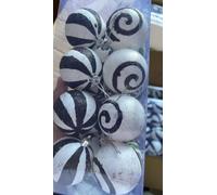24 adornos de bolas de Navidad en blanco y negro, blanco, morado, verde, a rayas, goteo, lunares, inastillables, para árbol de Navidad, suministros de decoración de fiesta de pesadilla
