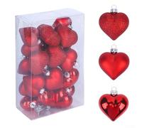 24 adornos de plástico en forma de corazón para árbol de Navidad y decoraciones de fiesta de San Valentín con brillo galvanizado (rojo)