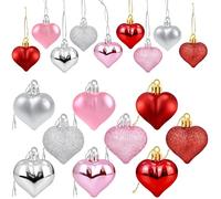 24 adornos en forma de corazón para el día de San Valentín, decoraciones de corazón de San Valentín, bolas en forma de corazón rojo, rosa y plateado, decoraciones románticas para colgar del día de San