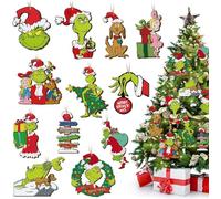 24 adornos para árbol de Navidad Grin-ch, adorno colgante de madera para árbol de Navidad con cuerda, adornos de Navidad para decoración de interiores