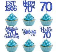 24 adornos para cupcakes EST 1956, 70th cumpleaños, decoración para tartas, purpurina, setenta feliz cumpleaños, 70 pasteles, decoración para saludos en 70 años, aniversario, fiesta, decoración para