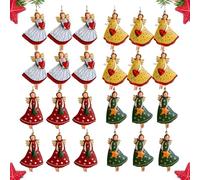 24 Ángeles para árbol De Navidad Colgantes de Madera, con Patrón Doble Cara y Cordón - Adornos De Angeles Navideños para Ventanas y Árbol de Navidad (Set-B)