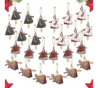 24 Ángeles para árbol De Navidad Colgantes de Madera, con Patrón Doble Cara y Cordón - Adornos De Angeles Navideños para Ventanas y Árbol de Navidad (Set-A)