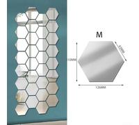 24 azulejos de pared hexagonales de espejo acrílico dorado, fáciles de aplicar, calcomanías decorativas para cualquier espacio (M, 24 unidades, plateado)
