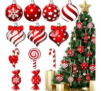 24 bastones de caramelo para decoración de árbol de Navidad con cordón, decoración de madera roja, etiquetas de regalo para Navidad