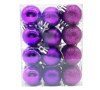24 bolas de Navidad de 30 mm, decoración inastillable, mini bolas colgantes de Navidad para árbol de Navidad, vacaciones, boda, fiesta, decoración, color morado