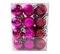 24 bolas de Navidad de 30 mm para decoración de árbol de Navidad, inastillables, mini esferas colgantes de Navidad para árbol de Navidad, vacaciones, boda, fiesta, decoración, color rojo rosa