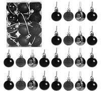 24 Bolas de Navidad inastillables Negras de 30 mm/24 Unidades, decoración de árbol de Navidad, Bolas de Adorno de Navidad, Decoraciones Colgantes de Navidad, decoración navideña, Brillante, Mate,