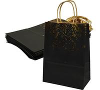 24 bolsas de fiesta, pequeñas bolsas de regalo con asas, bolsas de papel kraft para fiestas, cumpleaños, bodas, Navidad y Año Nuevo, 15 x 21 x 8 cm, color negro