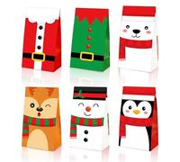 24 bolsas de papel de Navidad, Papá Noel, muñeco de nieve, reno, bolsas de regalo con calcomanías, pingüino, elfo, bolsa de regalo de papel kraft para Navidad, vacaciones, escuela, eventos, fiestas